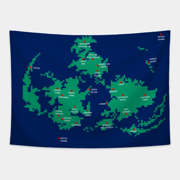 Pixelated Final Fantasy 7 World Map Tapestry by inotyler