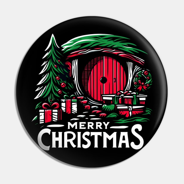 Whimsical Red Round Door on a Merry Christmas - Fantasy Christmas Pin by Fenay-Designs