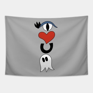 Cute Eye Love You Boo Cartoon Text Art Tapestry