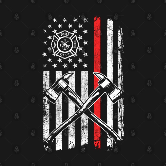 Firefighter T-Shirt Thin Red Line Firefighter American USA Flag Fireman Gift by Otis Patrick