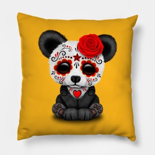 Red Day of the Dead Sugar Skull Panda Pillow