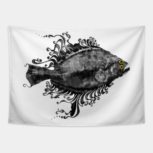 Fluke gyotaku, , stickers, decal fishing art Tapestry