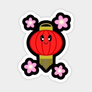 Cute Lantern with Sakura Flowers in Black Background Magnet