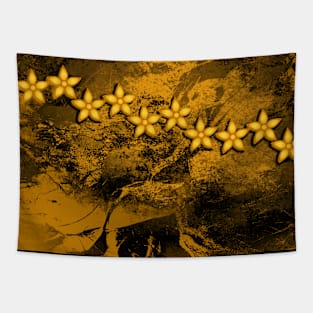 Orange flowers in an abstract grunge landscape Tapestry