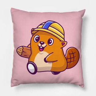 Cute Beaver Construction Cartoon (3) Pillow