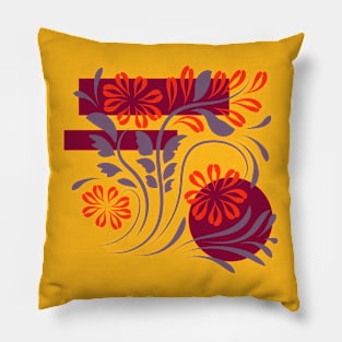 Folk flowers floral art print Flowers abstract art Pillow