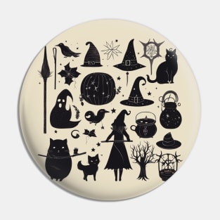 Witch accessories halloween silhouette design Pin