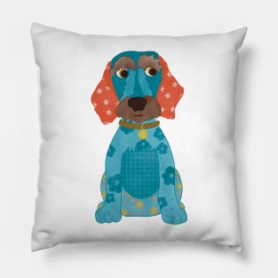 Dottie the Appliqué Dachshund Sausage Dog Puppy with florals and stars Pillow