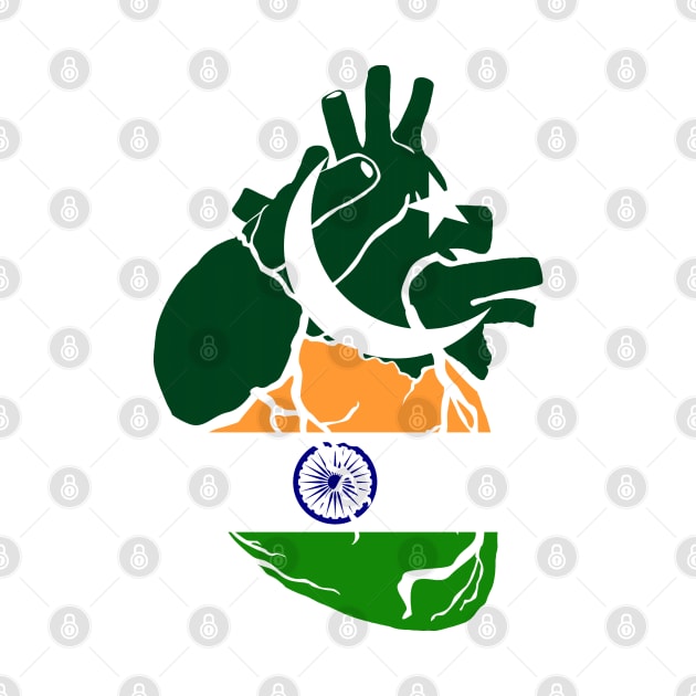 Pakistan and India flag heart by Bun Art Store