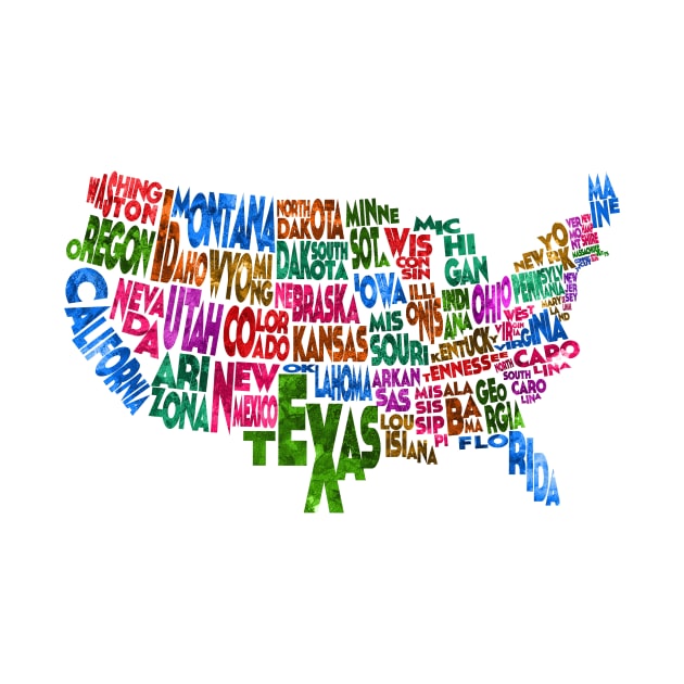 Colorful and Typographic USA Map by inspirowl