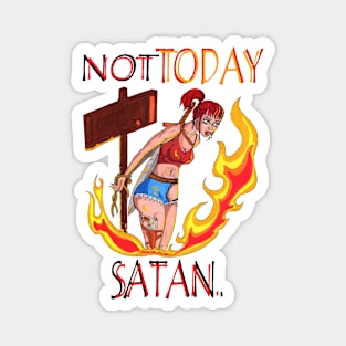 Not Today Satan, Witch Smoking Cigarette Magnet