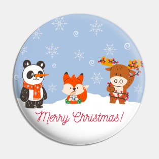 Merry Christmas Forest Animals Pin