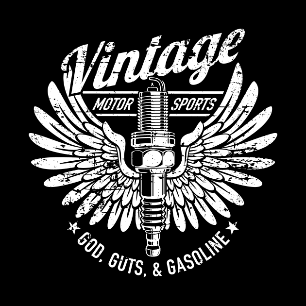 Vintage Motorsports God, Guts and Gasoline Spark Plug Design by hobrath