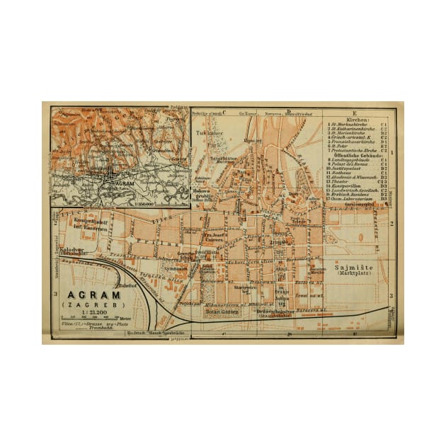 Vintage Zagreb Croatia Map (1911) by Bravuramedia