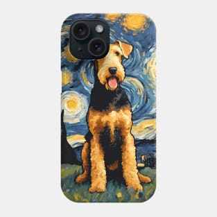 Cute Airedale Terrier Dog Breed Painting in a Van Gogh Starry Night Art Style Phone Case