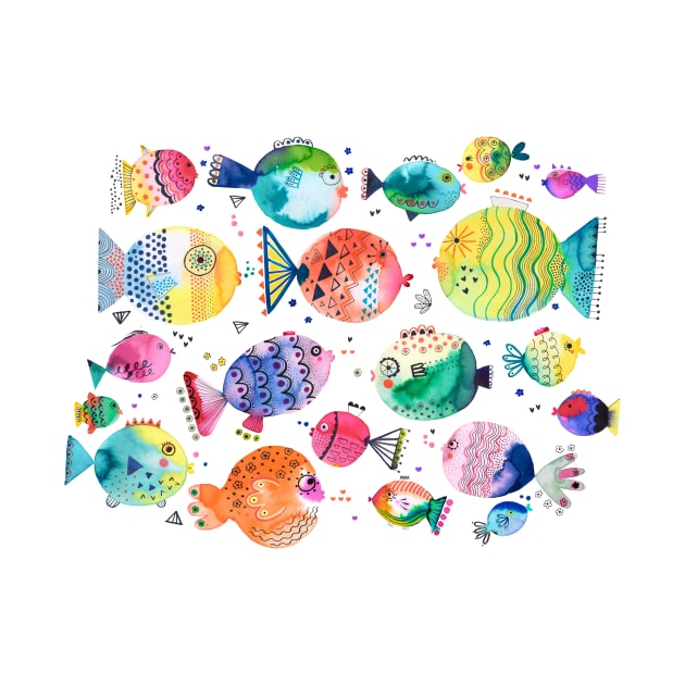 Watercolor Puffer Fishes by ninoladesign