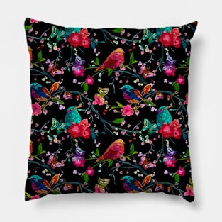 Birds, Butterflies And Flowers Pattern Pillow