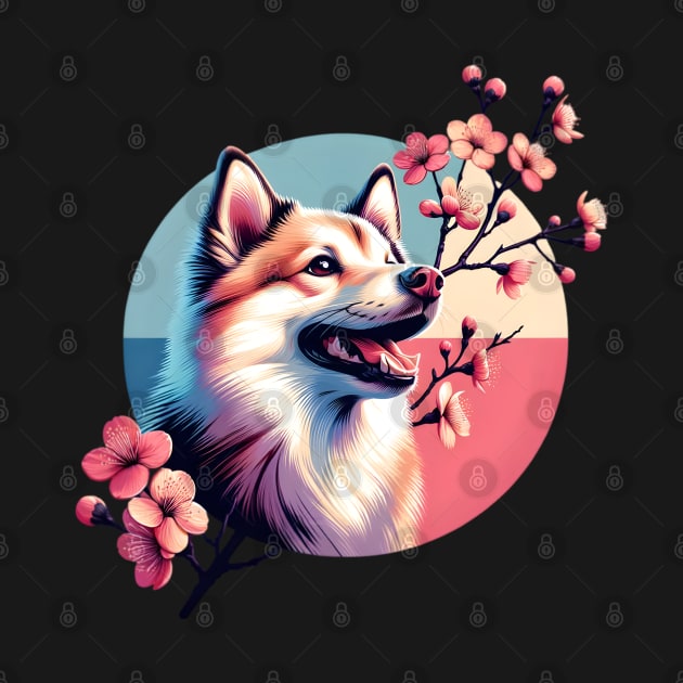 Norwegian Buhund's Joyful Spring Cherry Blossom Moment by ArtRUs