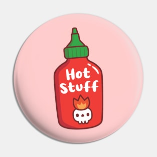 Hot Stuff Skull On Fire Spicy Chili Sauce Bottle Pin