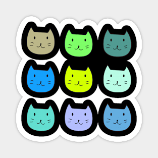 9 Pack Smiley Cat Blue and Green Magnet
