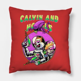 Astronauts Calvin and Hobbes Fight Monsters Xenomorph Pillow