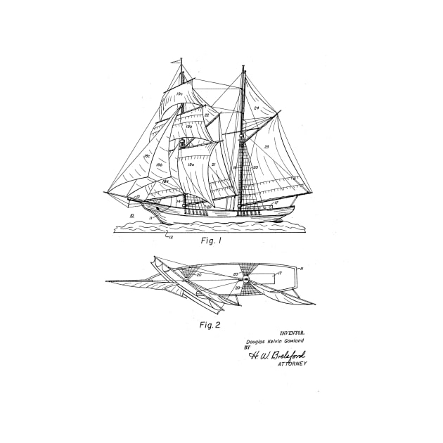 Sailing Ship Vintage Patent Hand Drawing by TheYoungDesigns