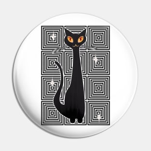 Op-Art Hip Cat Mid Century Anime (blk background) Pin