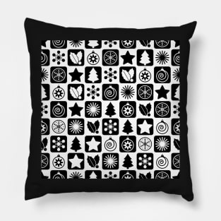 Christmas Pattern Monochrome Snowflakes Baubles Holly Pillow