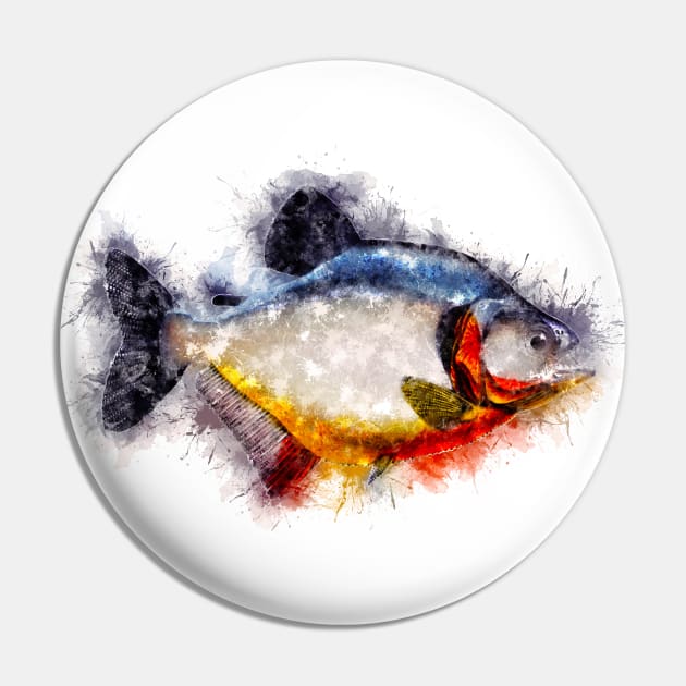 Red Bellied PIRANHA Watercolor Art for the Fishing Lovers and Anglers / Gifts for Fisherman Pin by Naumovski