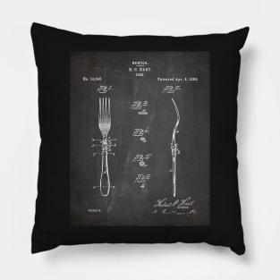Kitchen Fork Patent - Chef Cook Country Farmhouse Art - Black Chalkboard Pillow