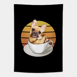 French bulldog lovers, sweet frenchie on coffee cup and sunset Tapestry