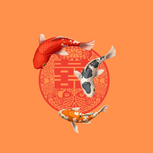 Double Happiness Koi Fish Orange with Red Symbol - Hong Kong Retro by CRAFTY BITCH