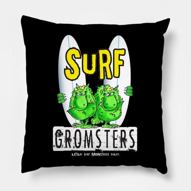 Surf Gromsters #2 Pillow by brendanjohnson