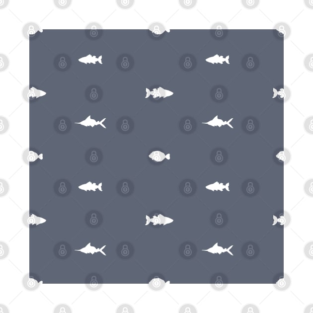 Blue white fish hand drawn silhouette pattern by essskina