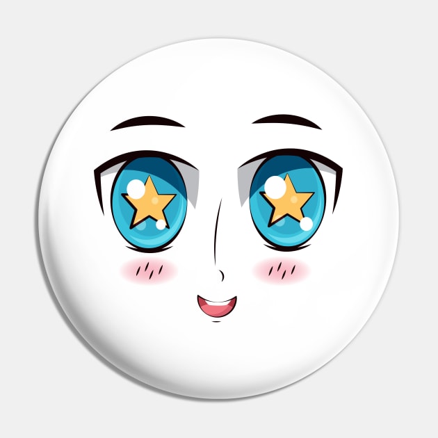 Wow Reaction , Funny, Cute, Kawaii Anime Girl Face Pin by ArkiLart Design