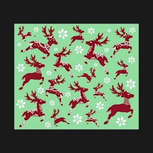 Light Green Christmas Reindeer Pattern T-Shirt