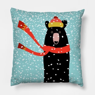 BLACK BEAR IN BLIZZARD Pillow