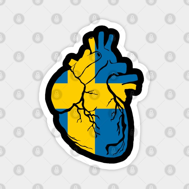 Anatomical heart design, Sweden flag Magnet by Bun Art Store