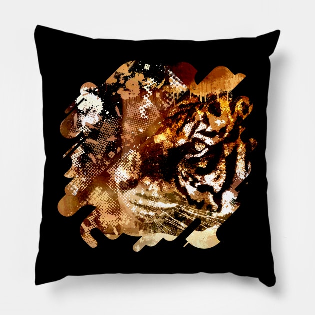 Bengal Tiger in  Abstract Paint Digital art Pillow by Nartissima
