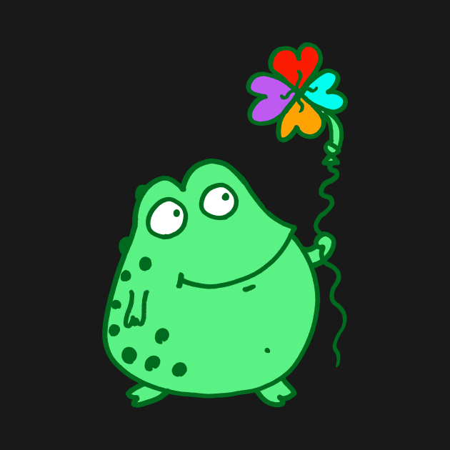 Frog holding rainbow clover balloon! by witterworks