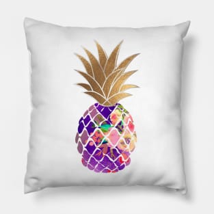 Aloha pineapple, purple + faux gold Pillow