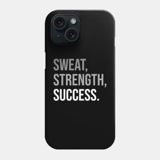 SWEAT, STRENGTH, SUCCESS. (DARK BG) | Minimal Text Aesthetic Streetwear Unisex Design for Fitness/Athletes | Shirt, Hoodie, Coffee Mug, Mug, Apparel, Sticker, Gift, Pins, Totes, Magnets, Pillows Phone Case