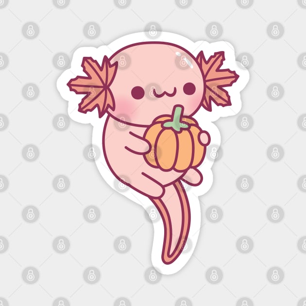 Cute Axolotl With Pumpkin Autumn Leaves Gills Magnet by rustydoodle