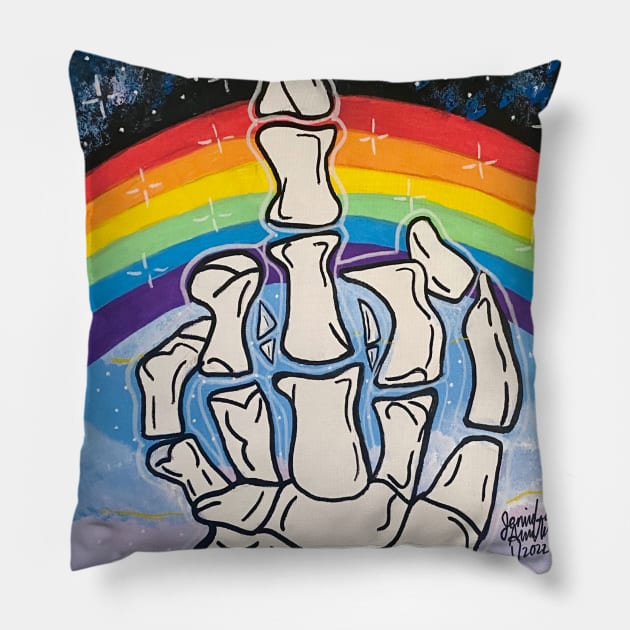 Trippy Skeleton Hand Pillow by Stay Weird Studio Art
