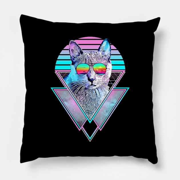 Korat Cat Vintage Retro Vaporwave Beach Vibe Pillow by TheBeardComic