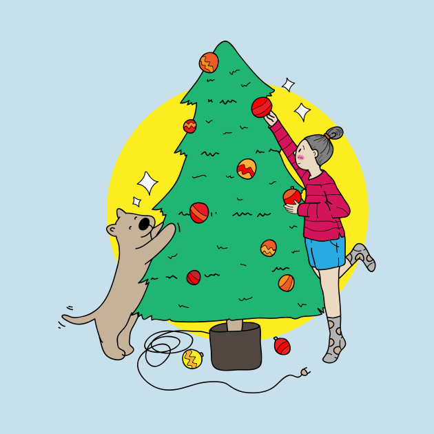 Dog and Christmas Tree by meilyanadl