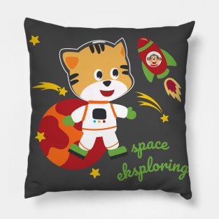 Space cat or astronaut in a space suit with cartoon style. Pillow