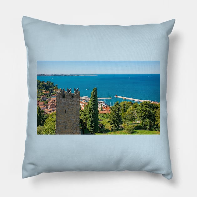 Piran City Walls, Slovenia Pillow by jojobob