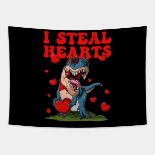 I Steal Hearts Valentines Day Cute Dinosaur Tapestry