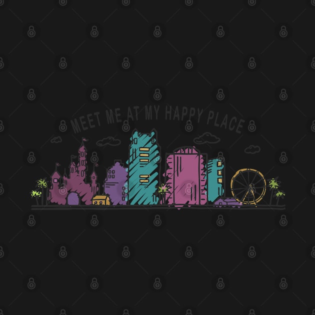 Meet me at my Happy Place Orlando Skyline Hand Drawn Style by RajaGraphica